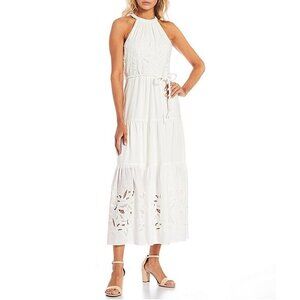 Alex Marie Angelica A-Line Halter Neck Sleeveless Braided Belt Long Dress Tiered